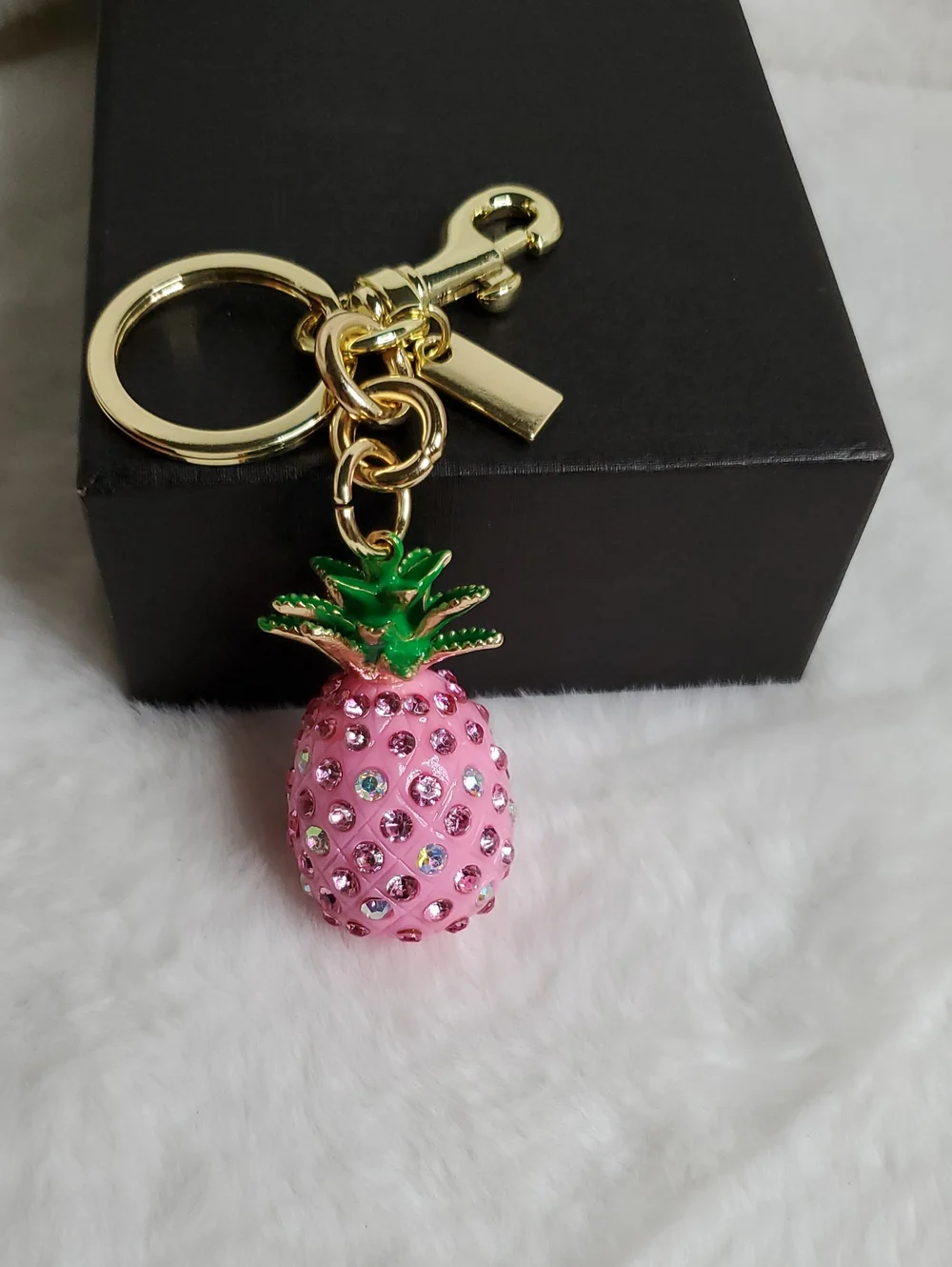 CC Boutique Pink Jeweled Pineapple Keychain with Gold Hardware